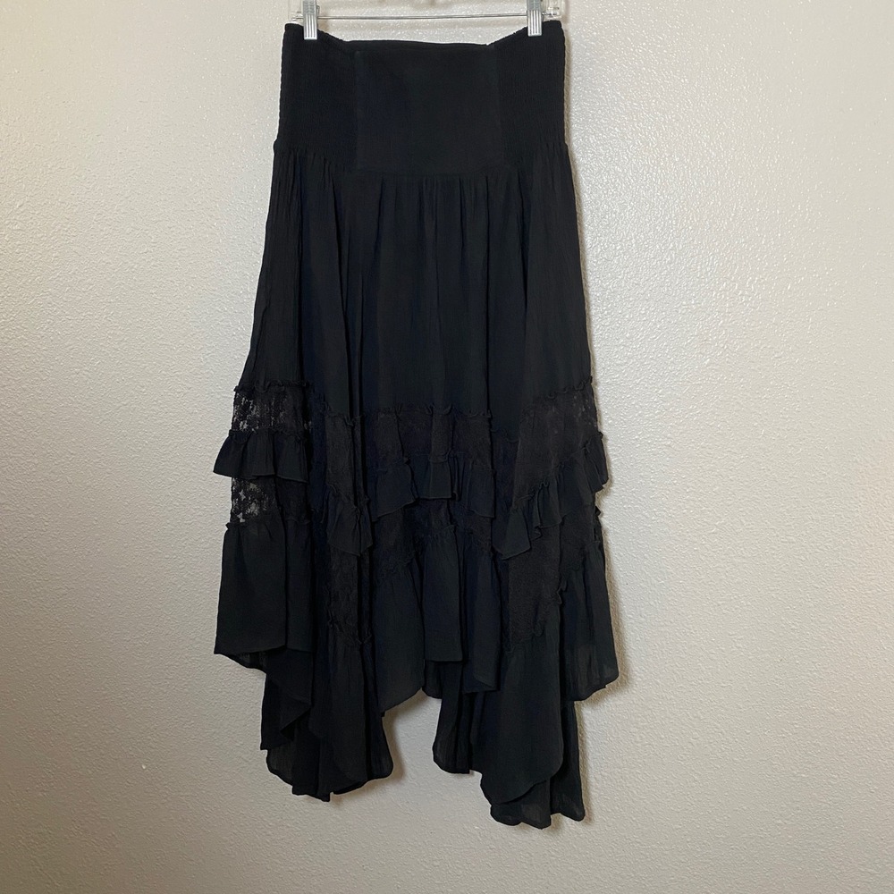 Natural Life Black Asymmetrical Skirt Medium Lace Whimisgoth Renaissance Faire